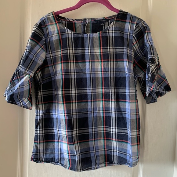 Tommy Hilfiger plaid peplum short sleeve top - Picture 1 of 5